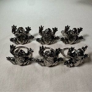 Six Pewter Toned Frog Napkin Rings